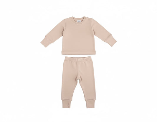 Merino Wool Baby / Kids Grow with Me Long Sleeve Top + Bottoms Base Layer Set | Sandstone
