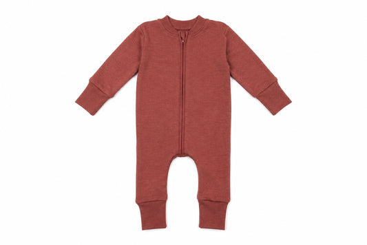 Merino Wool / Silk Zippered Eversuit™ Sleeper | Heathered Garnet