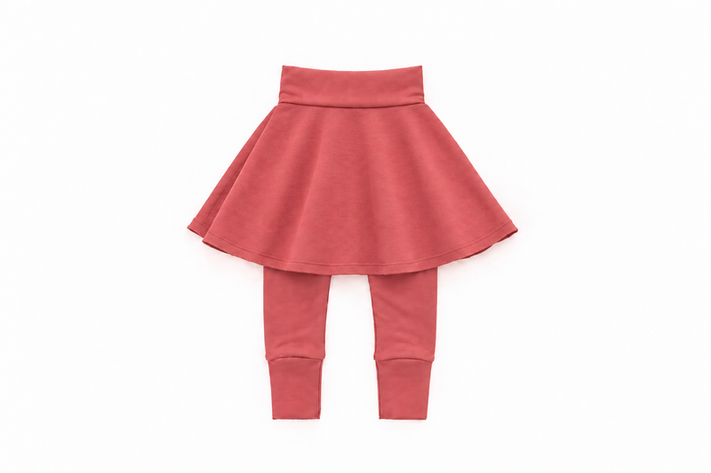 Girl’s Skirted Merino Wool Grow-On Leggings | Deep Coral