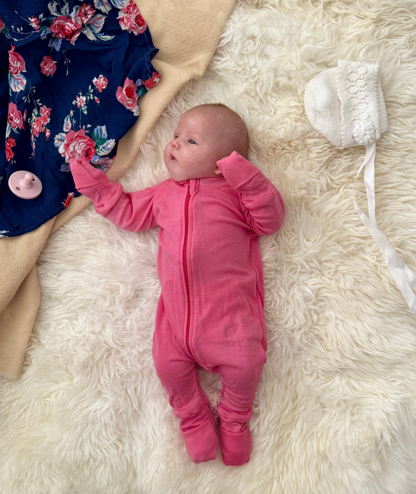 Merino Wool Zippered Sleeper | Cherry Stripe