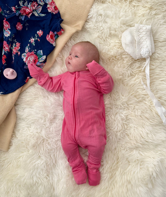 Organic Cotton Zippered Sleeper | Raspberry