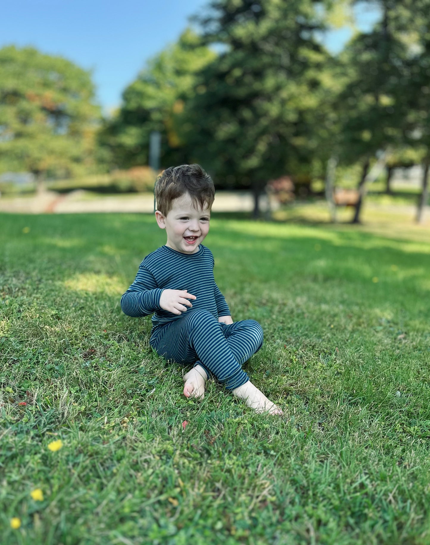 Merino Wool Baby / Kids Grow with Me Long Sleeve Top + Bottoms Base Layer Set | Ocean