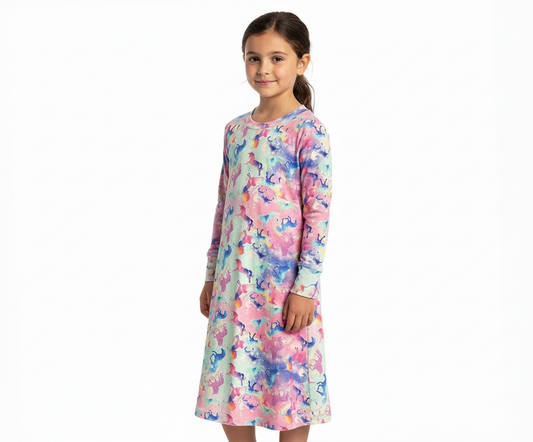 Limited Edition Baby / Toddler / Kids Merino Wool Long Sleeved Nightgown / Base Layer Dress | Celeste