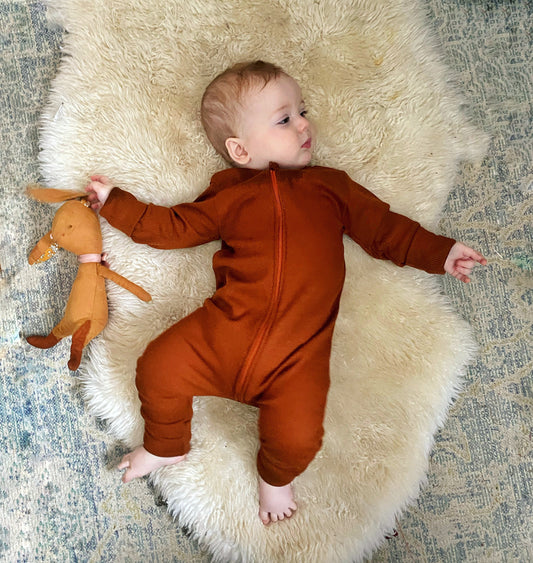 Footless Bamboo Blend Zippered Waffle Romper | Harvest