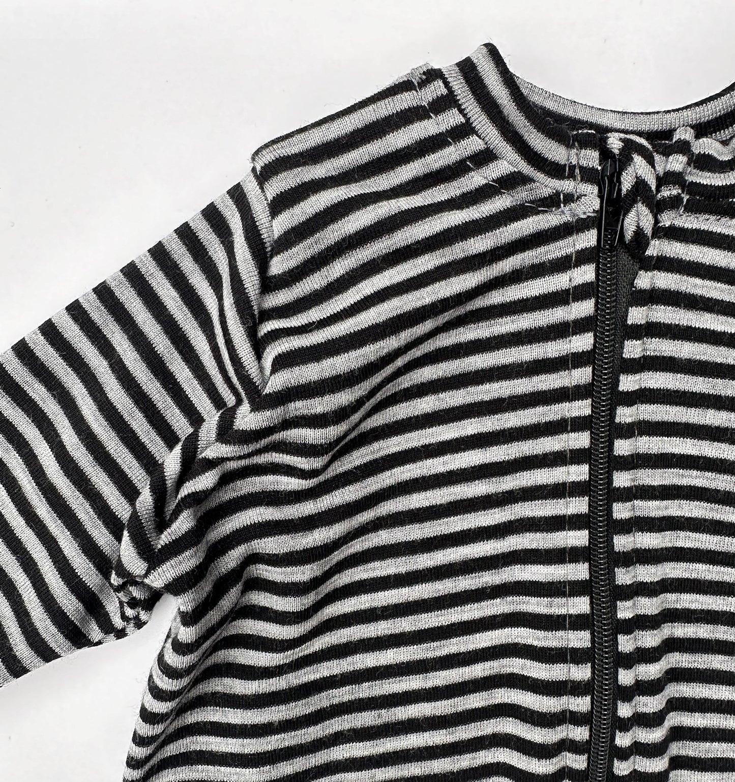Merino Wool Zippered Romper | Monochrome Stripe