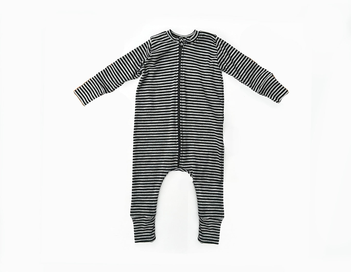 Merino Wool Zippered Romper | Monochrome Stripe