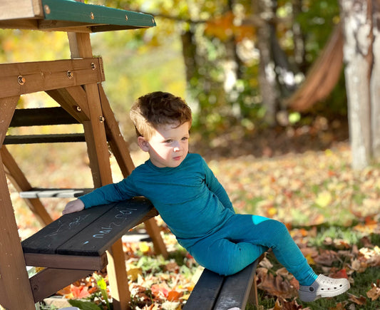 Merino Wool Baby / Kids Grow with Me Long Sleeve Top + Bottoms Base Layer Set | Olive