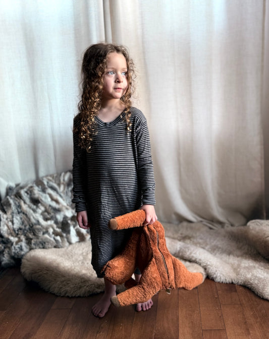 Baby / Toddler / Kids Merino Wool Long Sleeved Nightgown / Base Layer Dress | Midnight