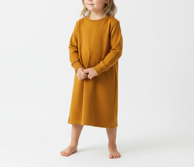 Baby / Toddler / Kids Merino Wool Long Sleeved Nightgown / Base Layer Dress | Ochre
