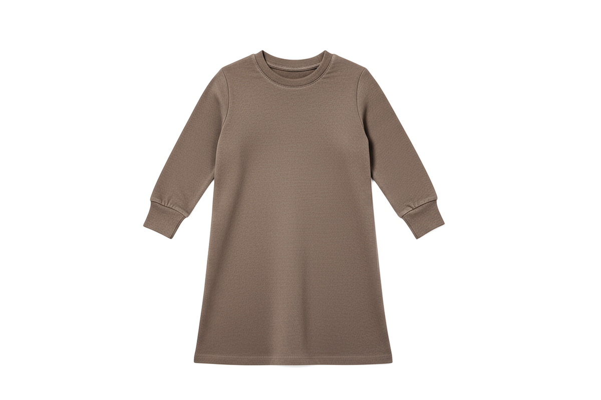 Children's Merino Wool Long Sleeved Nightgown / Base Layer Dress | Mocha