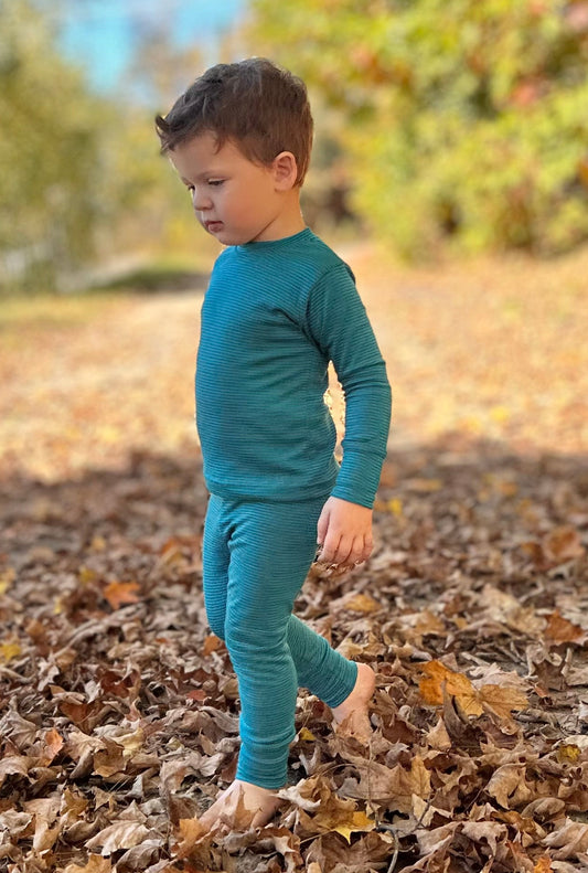 Children's Merino Wool Grow On™ Base Layer Set | Mediterranean Blue