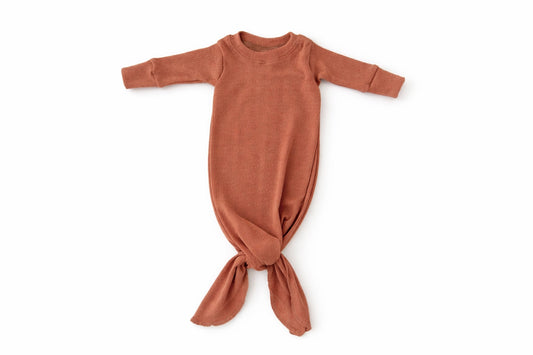 Newborn Merino Silk Knotted Gown | Toffee