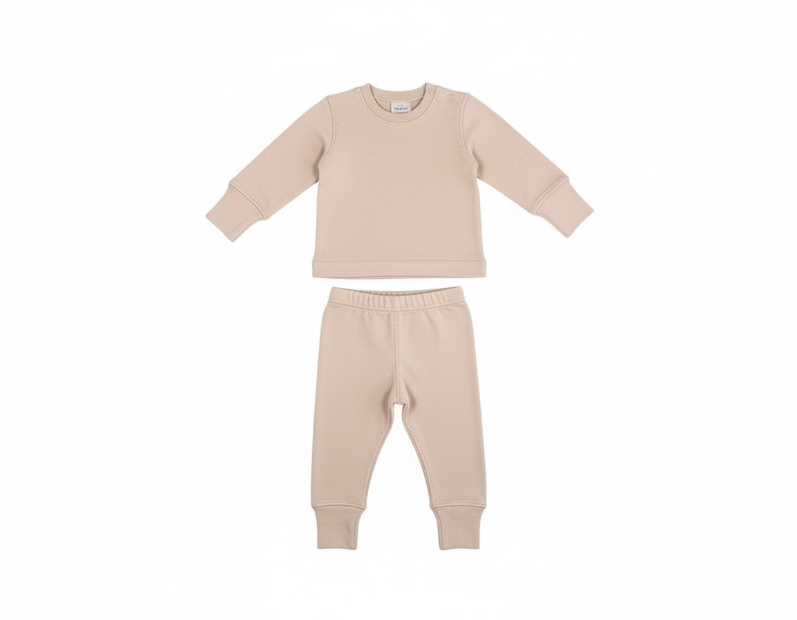 Merino Wool Baby / Kids Grow with Me Long Sleeve Top + Bottoms Base Layer Set | Sandstone