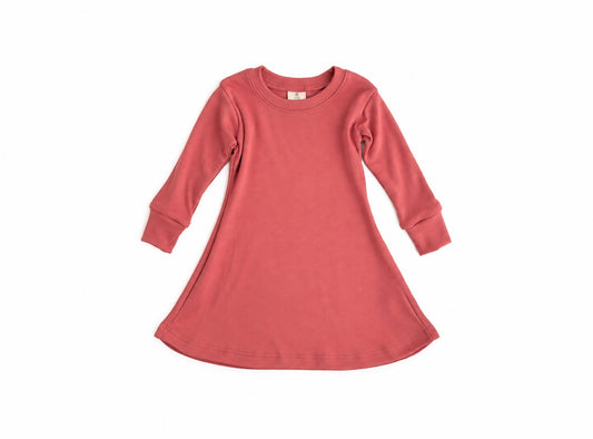 Children's Merino Wool Long Sleeved Tunic Dress | Deep Coral