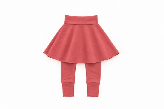 Girl’s Skirted Merino Wool Grow-On Leggings | Deep Coral