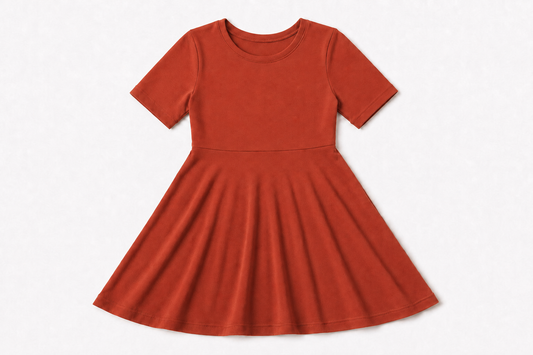 Baby / Toddler / Kids Merino Wool Short Sleeved Skater Dress to Tunic | Terra Cotta