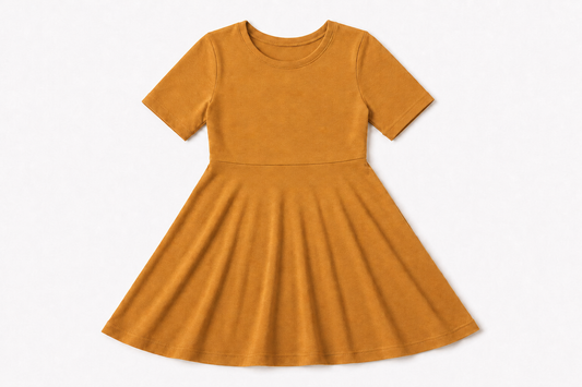 Baby / Toddler / Kids Merino Wool Short Sleeved Skater Dress to Tunic | Ochre
