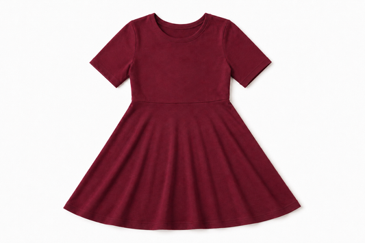 Baby / Toddler / Kids Merino Wool + Tencel Short Sleeved Skater Dress to Tunic | Ruby