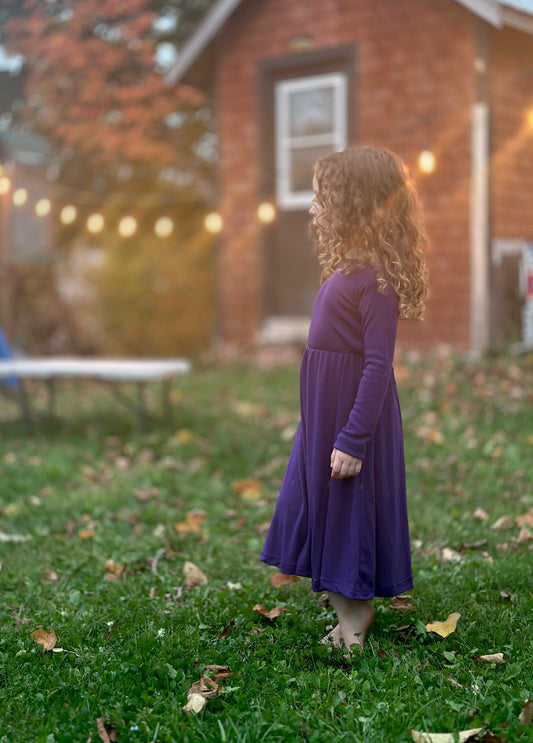 Baby / Toddler / Kids Merino Wool Long Sleeved Twirl Dress | Periwinkle