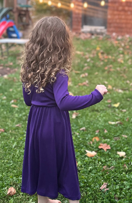 Baby / Toddler / Kids Merino Wool Long Sleeved Twirl Dress | Violet