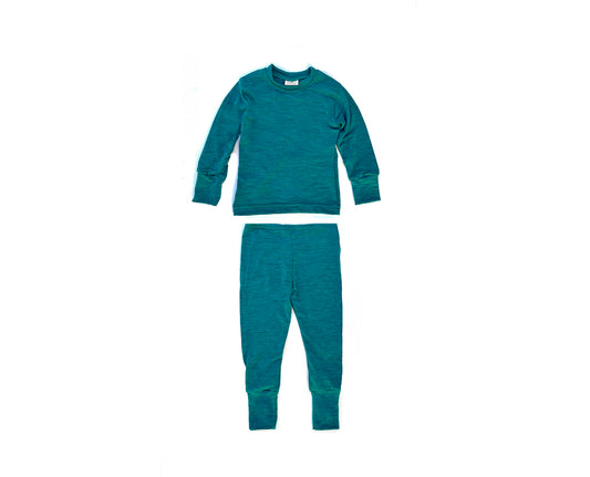 FLAWED Merino Wool Baby / Kids Grow with Me Long Sleeve Top + Bottoms Base Layer Set | Ripples