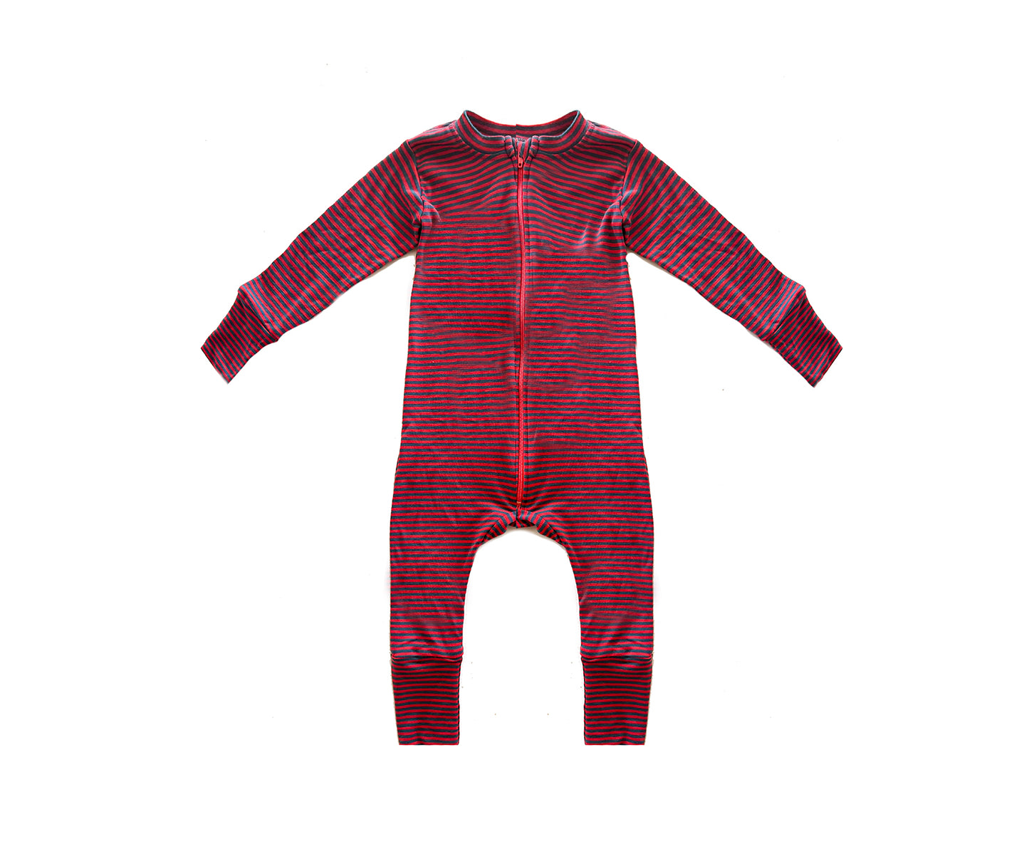 Merino Wool Zippered Romper | Cherry Stripe