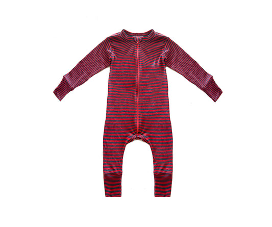Merino Wool Zippered Romper | Cherry Stripe