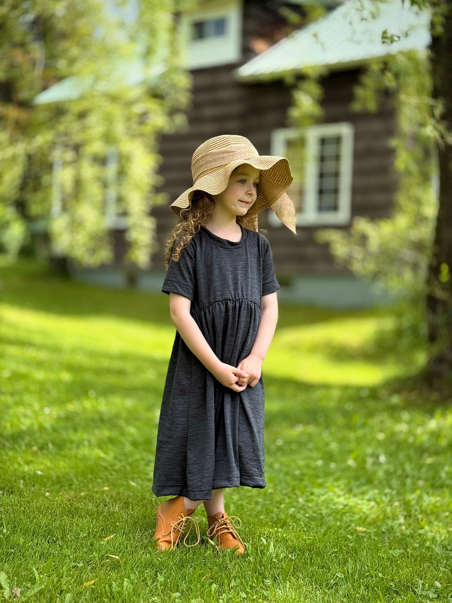 Baby / Toddler / Kids Merino Wool Short Sleeved Twirl Dress | Heathered Charcoal