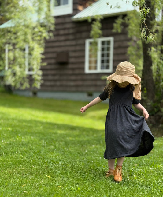 Baby / Toddler / Kids Merino Wool Short Sleeved Twirl Dress | Heathered Charcoal