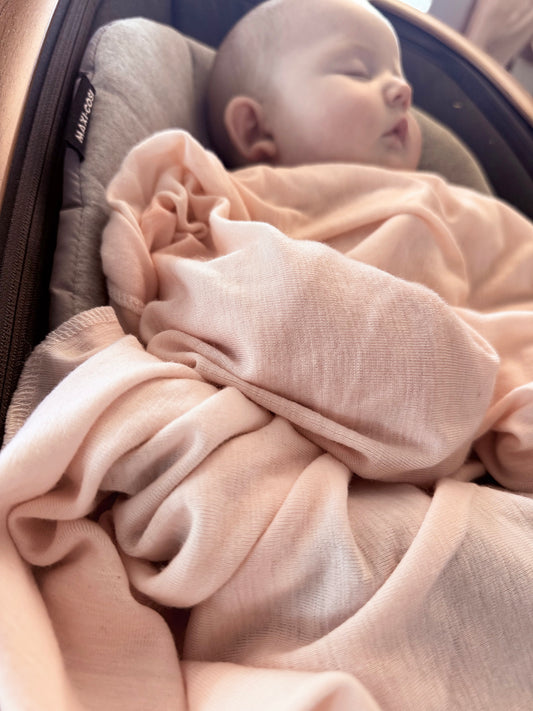 Single Layer Merino Wool Stretchy Swaddle Baby Blanket | Baby Pink