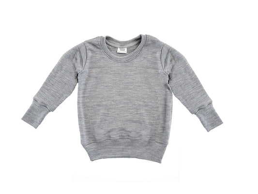 Baby / Toddler / Kids Merino Wool Long Sleeved Crew Pullover | Old School Grey