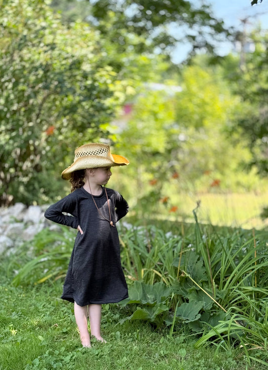 Baby / Toddler / Kids Merino Wool Long Sleeved Nightgown / Base Layer Dress | Heathered Charcoal