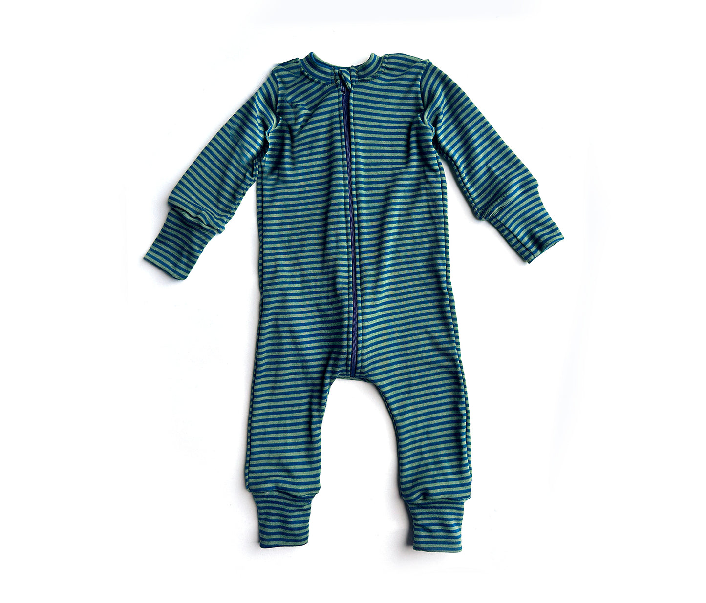 Footless Merino Wool Zippered Romper | Olive Stripe