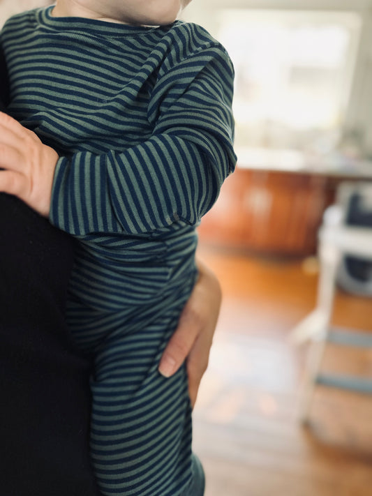 Limited Edition Merino Wool Baby / Kids Grow with Me Long Sleeve Top + Bottoms Base Layer Set | Celeste