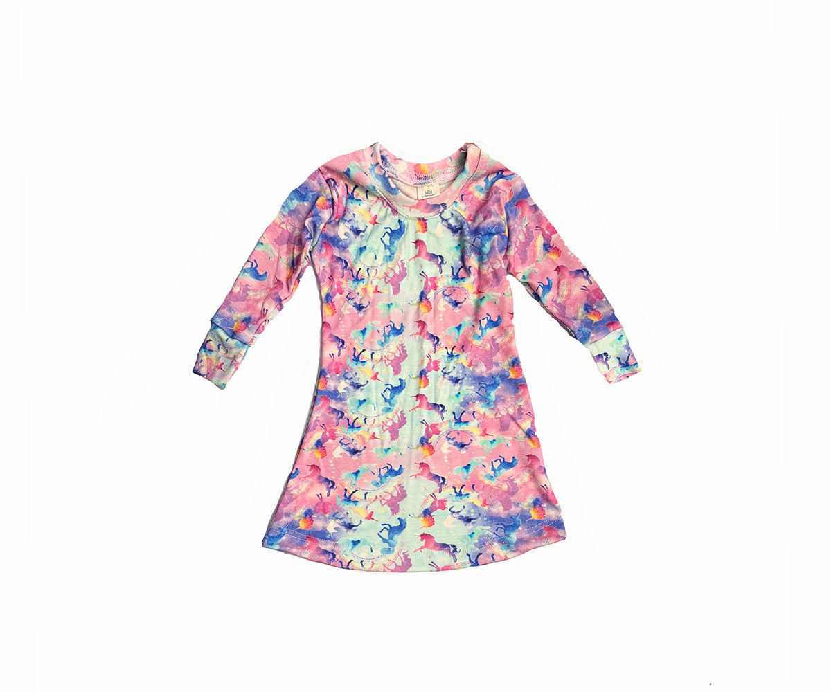 Limited Edition Baby / Toddler / Kids Merino Wool Long Sleeved Nightgown / Base Layer Dress | Celeste