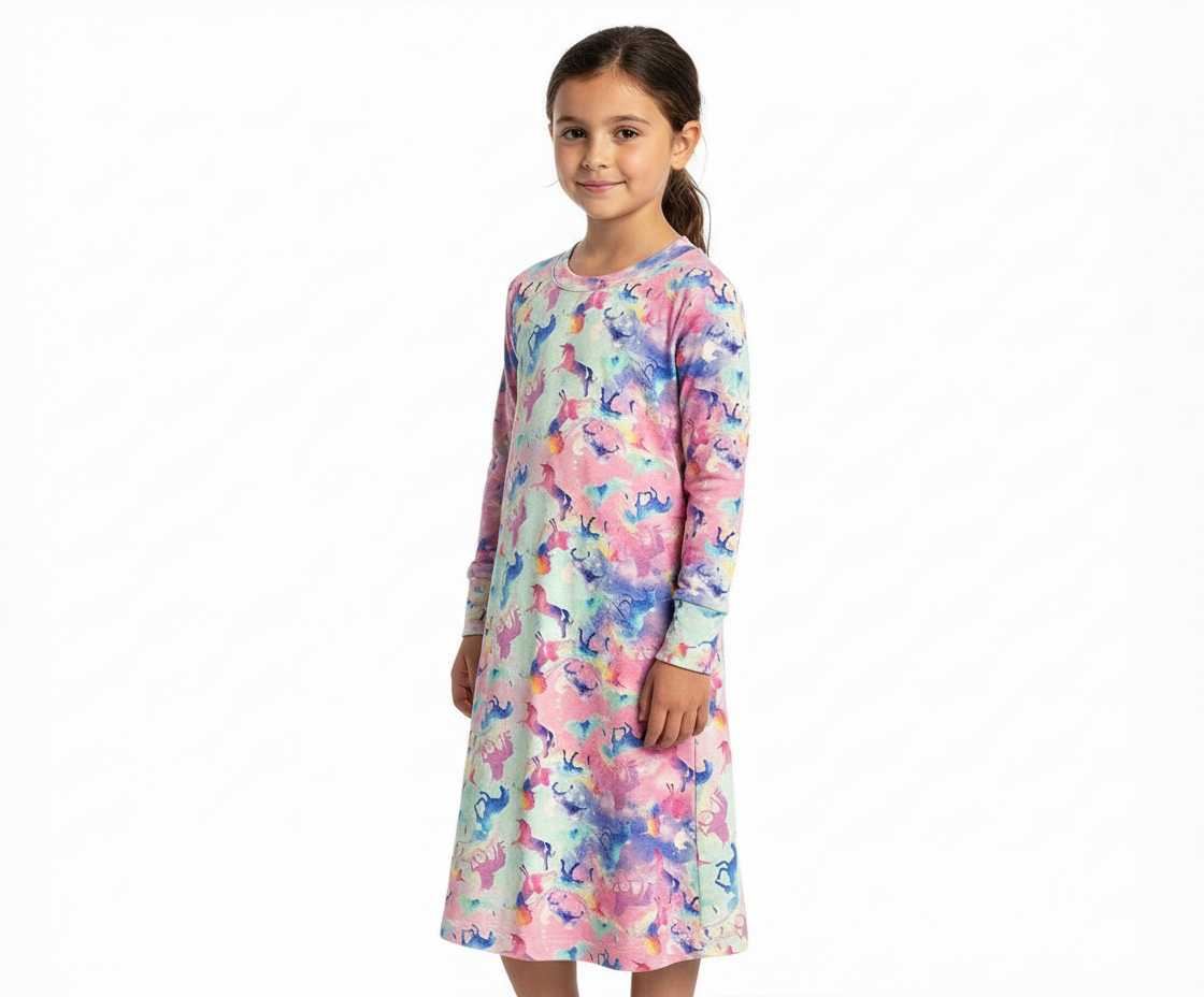 Limited Edition Baby / Toddler / Kids Merino Wool Long Sleeved Nightgown / Base Layer Dress | Celeste