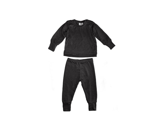 Merino Wool Baby / Kids Grow with Me Long Sleeve Top + Bottoms Base Layer Set | Heathered Charcoal