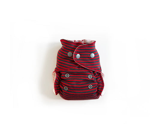 Newborn All-Wool Merino Cloth Diaper Cover | Cherry Stripe