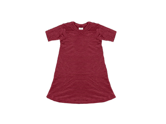 Baby / Toddler / Kids Merino Wool Short Sleeved Nightgown / Base Layer Play Dress | Cherry Stripe