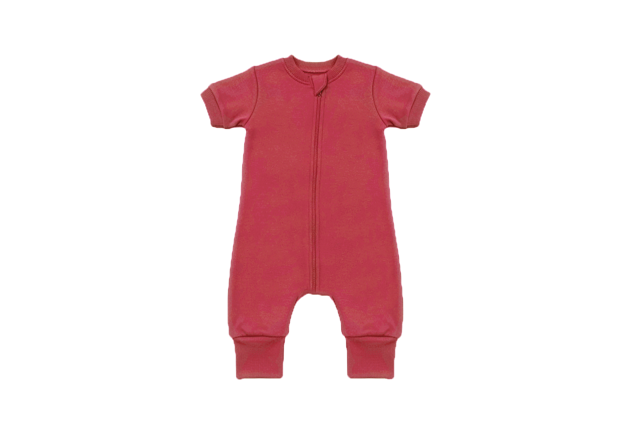 Merino Wool Short-All Zippered Romper | Deep Coral