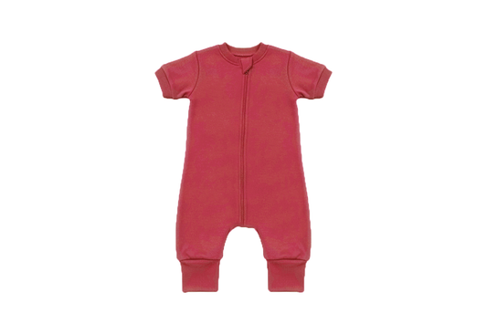 Merino Wool Short-All Zippered Romper | Deep Coral