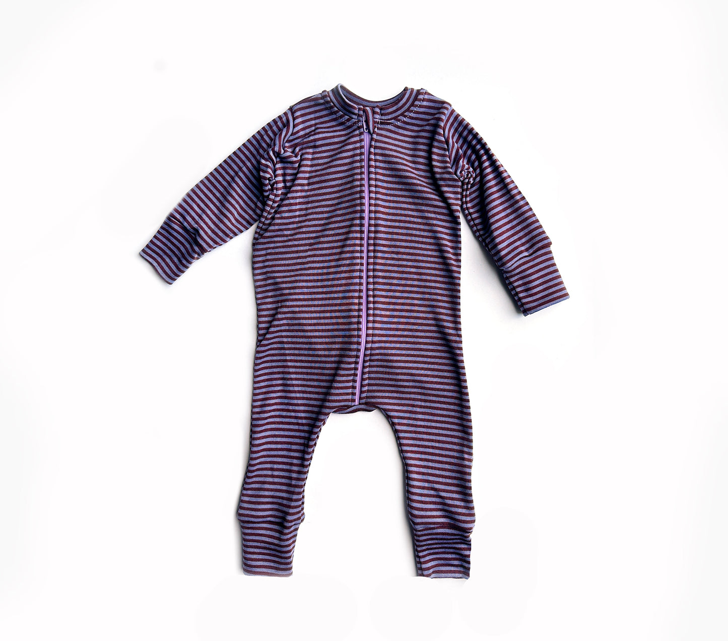 Footless Merino Wool Zippered Romper | Lavender Stripe