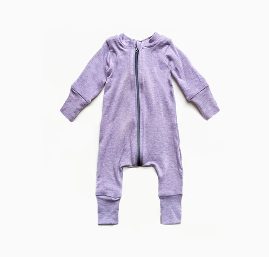 Footless Merino Wool / Silk Zippered Romper | Lilac