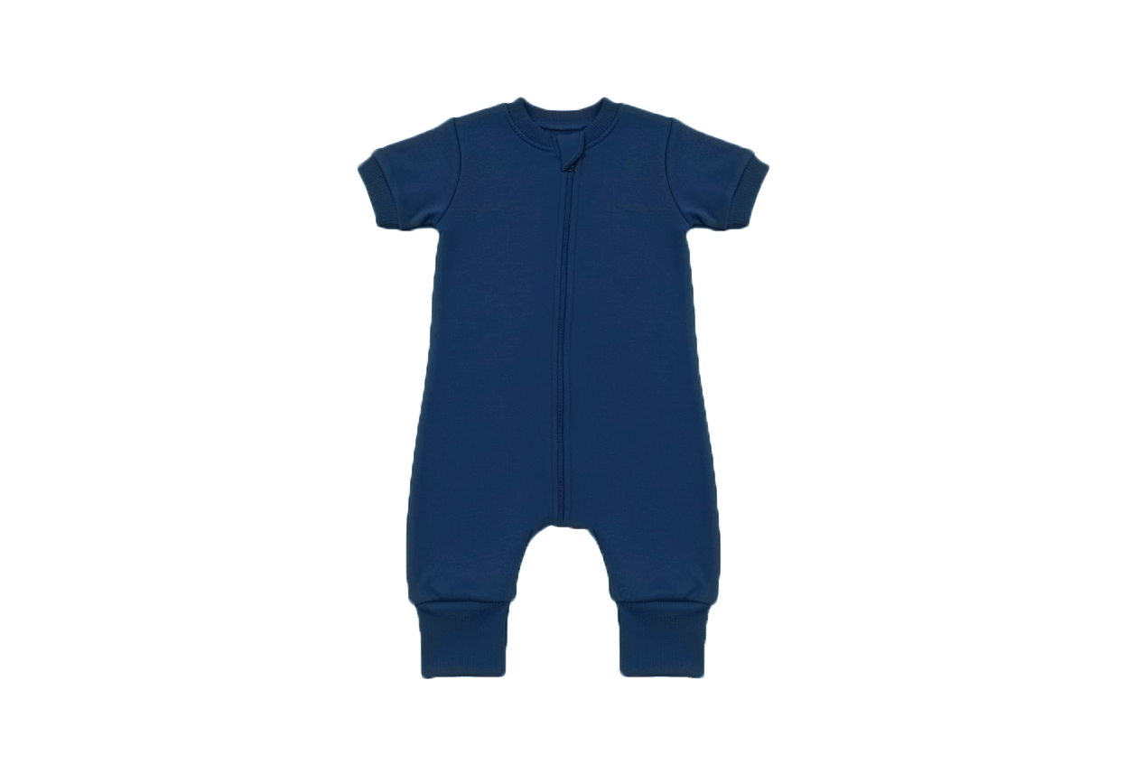 Merino Wool Short-All Zippered Romper | Mediterranean Blue