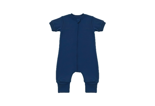 Merino Wool Short-All Zippered Romper | Mediterranean Blue