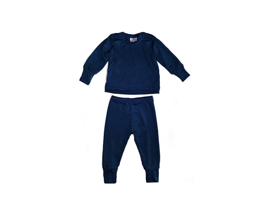 Merino Wool Baby / Kids Grow with Me Long Sleeve Top + Bottoms Base Layer Set | Midnight