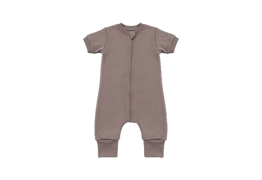 Merino Wool Short-All Zippered Romper | Mocha