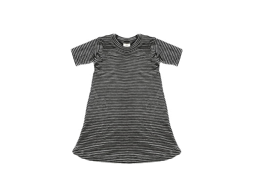 Baby / Toddler / Kids Merino Wool Short Sleeved Nightgown / Base Layer Play Dress | Monochrome Stripe
