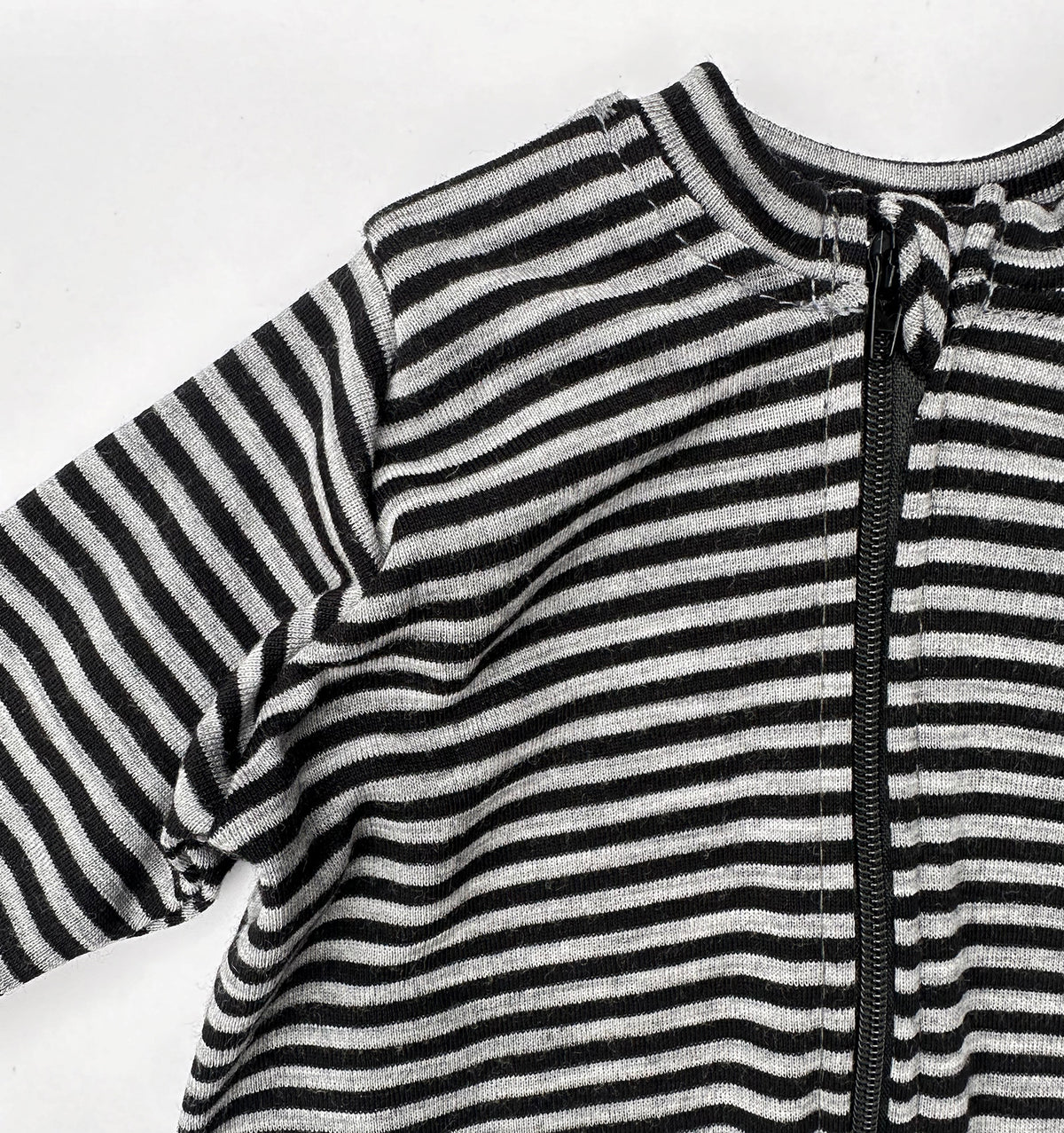 Merino Wool Zippered Romper | Monochrome Stripe