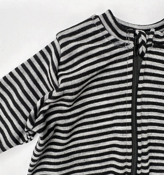 Merino Wool Zippered Romper | Monochrome Stripe